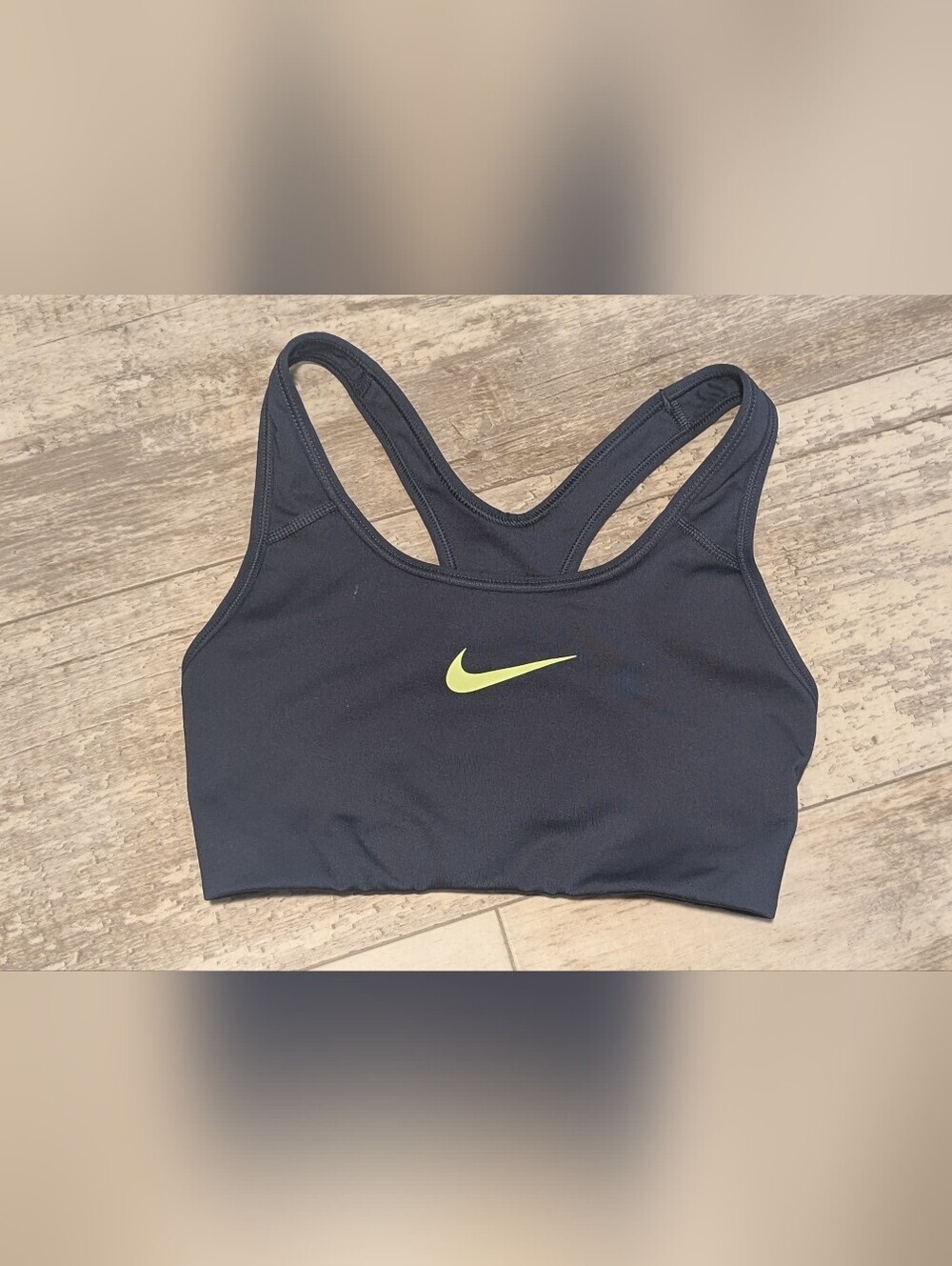 Nike Women's Blue Racerback Sports Bra with Lime Swoosh